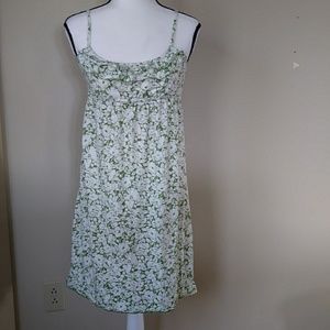Ann Taylor Loft Floral Tiered Ruffle Empire Waist Sundress S Green White Pattern
